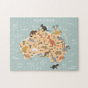 Kaart van Australische buideldieren voor kinderen Legpuzzel