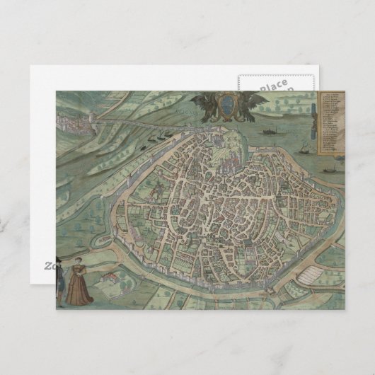 Kaart van Avignon, van "Civitates Orbis Terrarum"  (Voorkant / Achterkant)