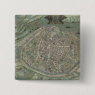 Kaart van Avignon, van "Civitates Orbis Terrarum" Vierkante Button 5,1 Cm