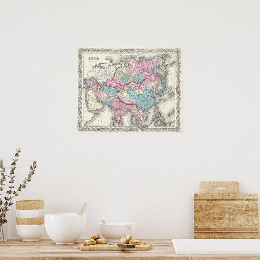  kaart van Azië (1855) Poster (Keuken)