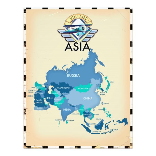  kaart van Azië Foto Afdruk (Voorkant)