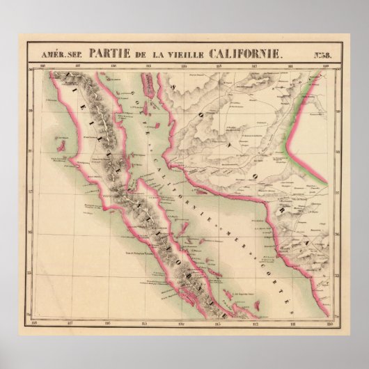  kaart van Baja California (1827) Poster (Voorkant)