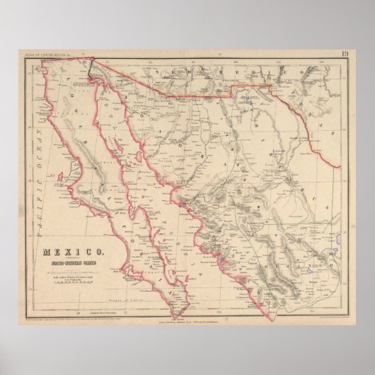  kaart van Baja California (1857) Poster (Voorkant)
