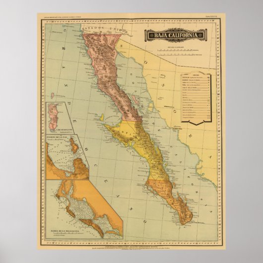  kaart van Baja California (1886) Poster (Voorkant)