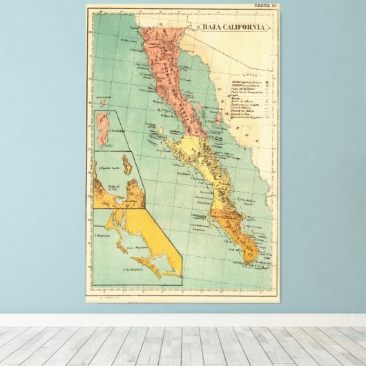  kaart van Baja California (1899) Canvas Afdruk (Insitu (Houten vloer))