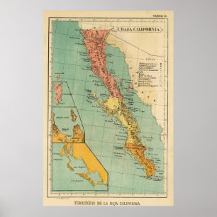  kaart van Baja California (1899) Poster