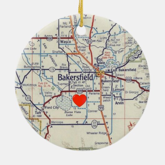  kaart van Bakersfield Californië Keramisch Ornament (Achterkant)