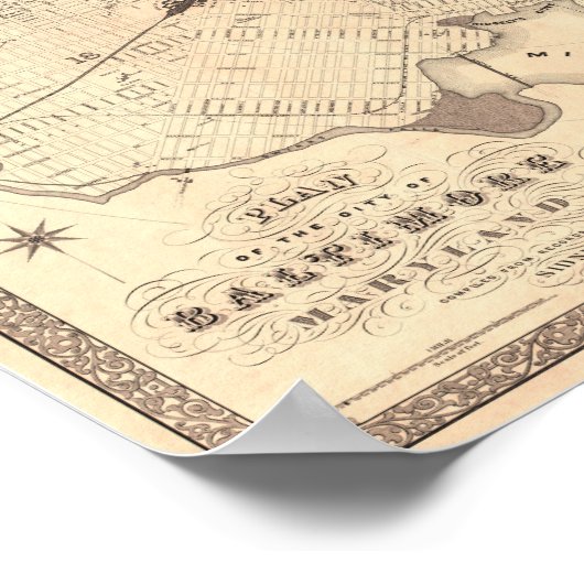 Kaart van Baltimore 1851 Poster (Hoek)