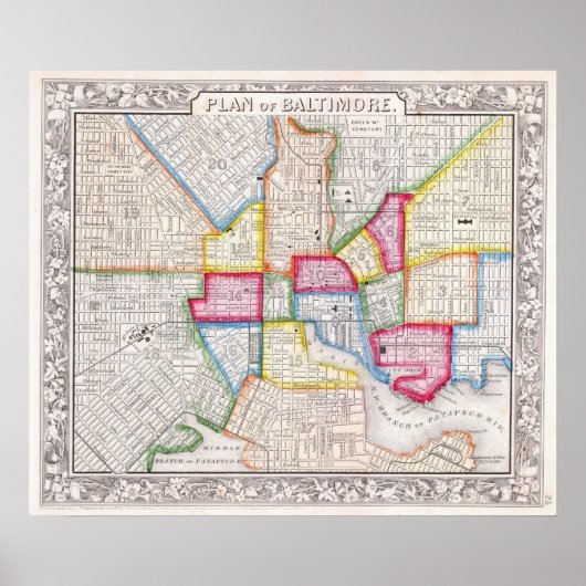  kaart van Baltimore, 1860 Poster (Voorkant)