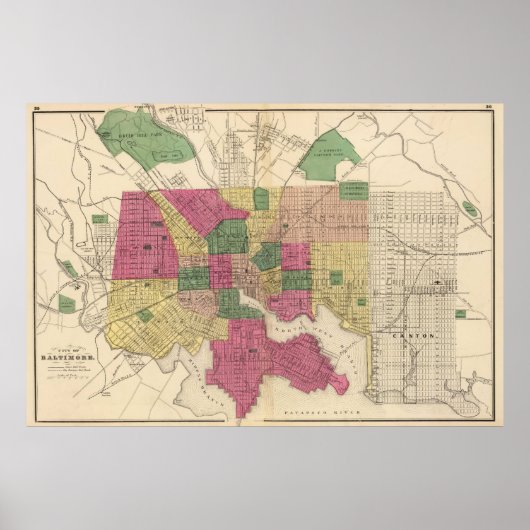 kaart van Baltimore (1873) Poster (Voorkant)