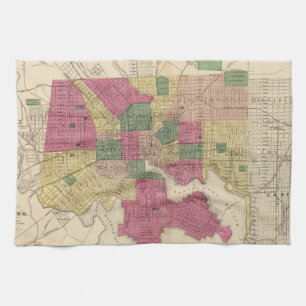  kaart van Baltimore (1873) Theedoek