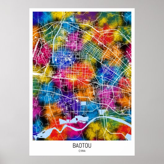 Kaart van Baotou China Poster (Voorkant)
