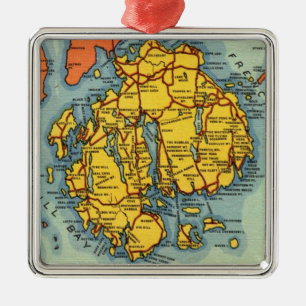 Kaart van Bar Harbor MT Desert Metalen Ornament