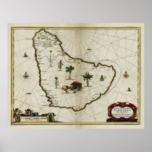  kaart van Barbados (1672) Poster (Voorkant)