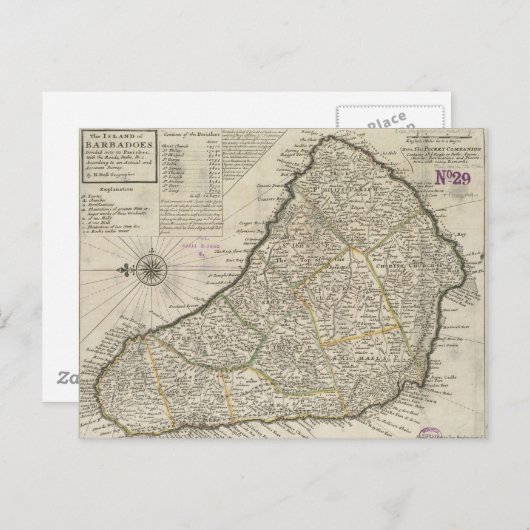  kaart van Barbados (1736) (Voorkant / Achterkant)