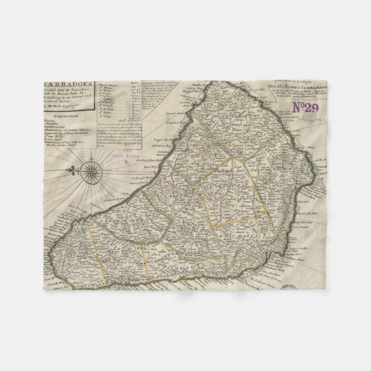  kaart van Barbados (1736) Fleece Deken (Voorkant (Horizontaal))