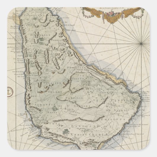  kaart van Barbados (1758) Vierkante Sticker (Voorkant)