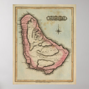  kaart van Barbados (1823) Poster