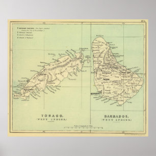 kaart van Barbados en Tobago (1853) Poster