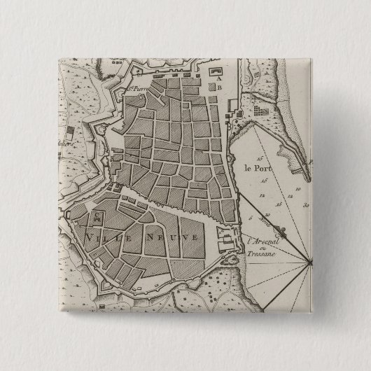 kaart van Barcelona Spanje (1764) Vierkante Button 5,1 Cm (Voorkant)