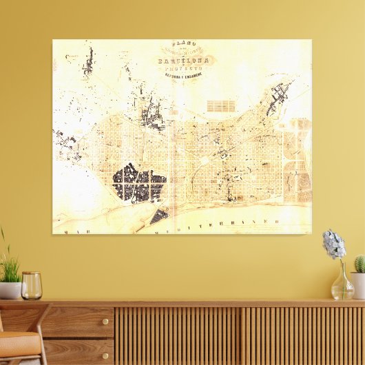  kaart van Barcelona Spanje (1859) Canvas Afdruk (Insitu (Woonkamer))