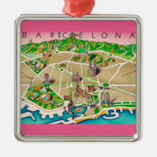 Kaart van Barcelona Spanje Metalen Ornament (Voorkant)