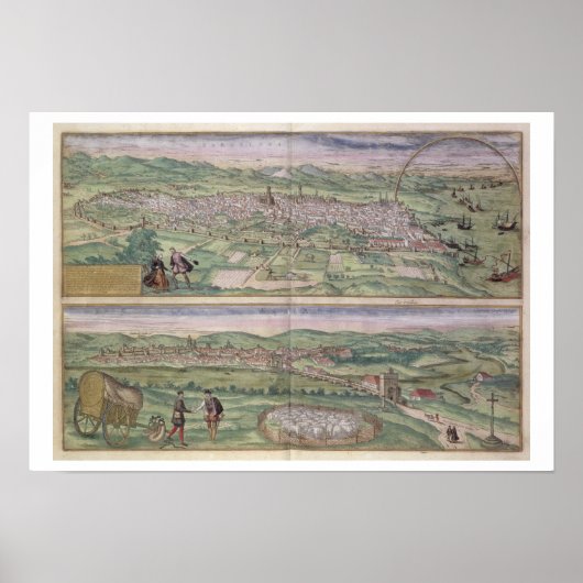 Kaart van Barcelona, van "Civitates Orbis Terrarum Poster (Voorkant)