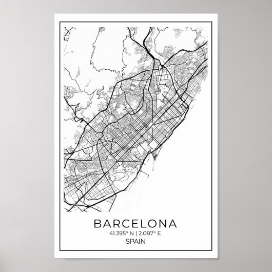 Kaart van BARCELONA - zwarte en witte kaart Poster (Voorkant)