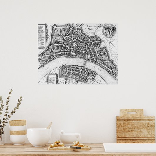  kaart van Bazel (1642) Poster (Keuken)
