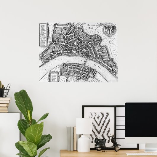  kaart van Bazel (1642) Poster (Thuiskantoor)