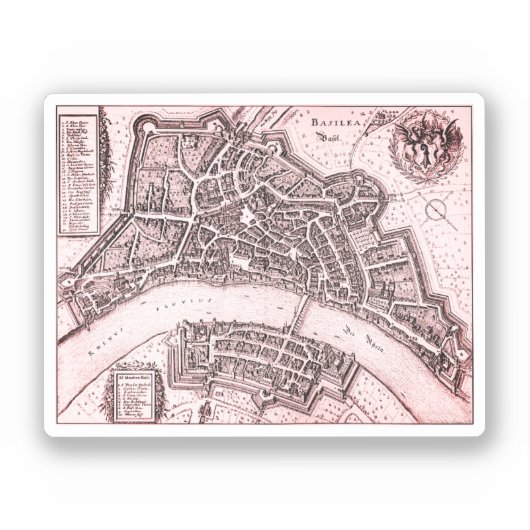kaart van Bazel (1642) Sticker (Voorkant)