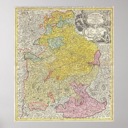 kaart van Beieren Duitsland (1728) Poster (Voorkant)