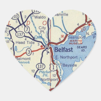  kaart van Belfast Maine Hart Sticker