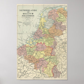  kaart van België, Luxemburg en Nederland Poster