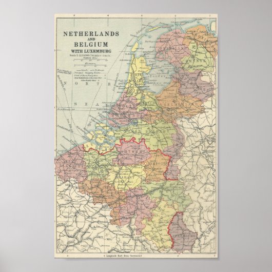  kaart van België, Luxemburg en Nederland Poster (Voorkant)