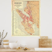  kaart van Bergen Noorwegen (1885) Poster (Keuken)