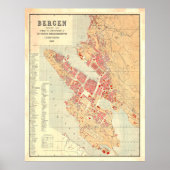  kaart van Bergen Noorwegen (1885) Poster (Voorkant)