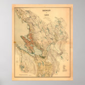  kaart van Bergen Noorwegen (1907) Poster (Voorkant)