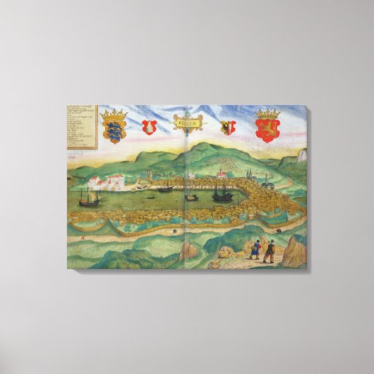 Kaart van Bergen, van "Civitates Orbis Terrarum" d Canvas Afdruk (Voorkant)
