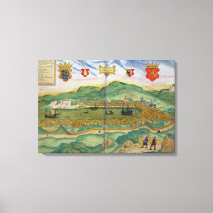 Kaart van Bergen, van "Civitates Orbis Terrarum" d Canvas Afdruk