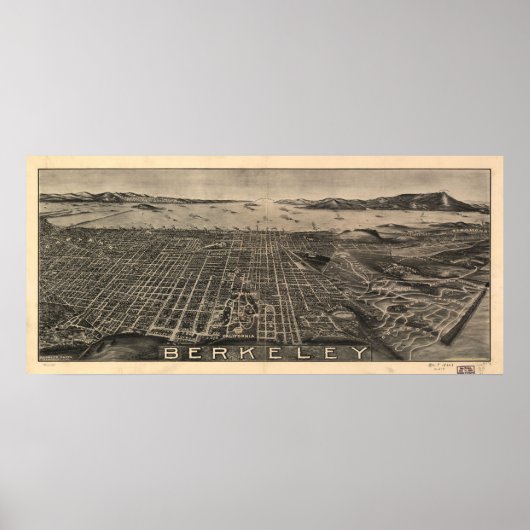 Kaart van Berkeley, Birds-Eye Uitzicht, 1909 Poster (Voorkant)