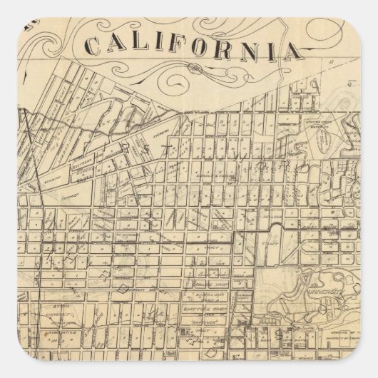 Kaart van Berkeley, Californië Vierkante Sticker (Voorkant)