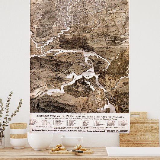  kaart van Berlijn Duitsland (1870) Poster (Keuken)