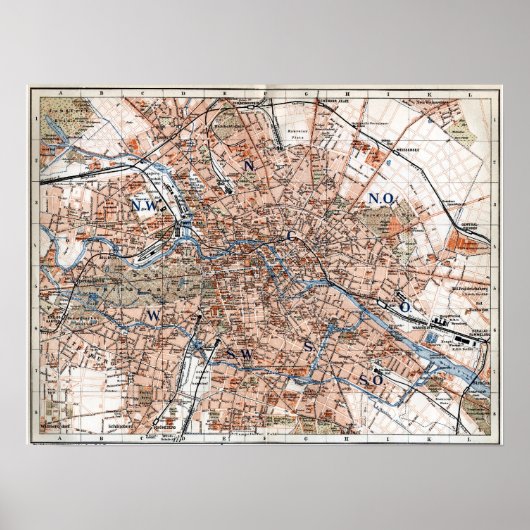  kaart van Berlijn Duitsland (1894) Poster (Voorkant)