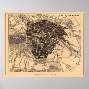 Kaart van Berlijn, Duitsland, circa 1890-1907 Poster