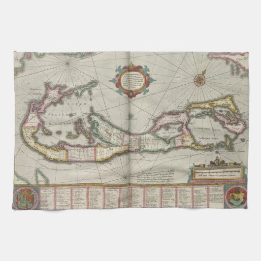  kaart van Bermuda (1638) Theedoek (Horizontaal)