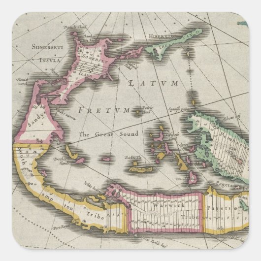  kaart van Bermuda (1638) Vierkante Sticker (Voorkant)
