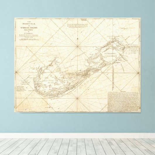  kaart van Bermuda (1788) Canvas Afdruk (Insitu (Houten vloer))