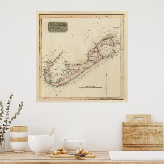  kaart van Bermuda (1816) Poster (Keuken)