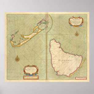  kaart van Bermuda en Barbados (1707) Poster